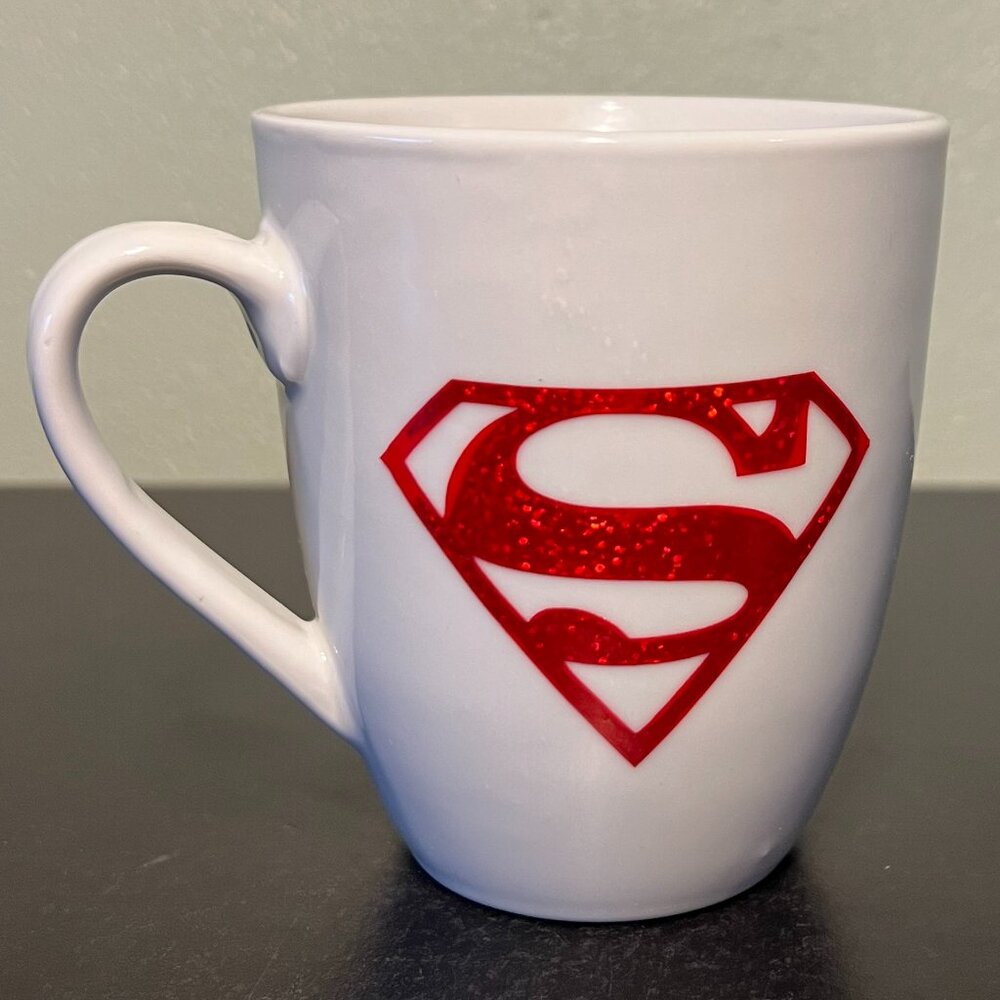 10 Strawberry Street Superman Superwoman Cup Mug Red Glitter S Shield Logo 12oz